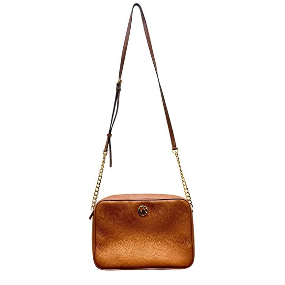 Michael Kors Brown Pebbled Leather Crossbody Bag With Gold Chain Straps - Picture 3 of 10